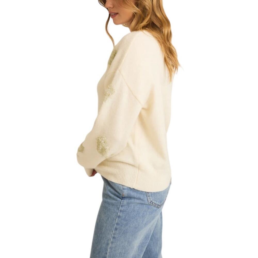 Gilli Women's Small Cream Silver Champagne Glasses Graphic Novelty Sweater - Picture 3 of 11